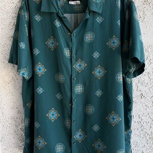 Original Use Teal and Gold Patterned Button Down Shirt